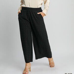 NWT Umgee Black High Waist Pull On Wide Leg Rhinestone Embellished Pant In Plus